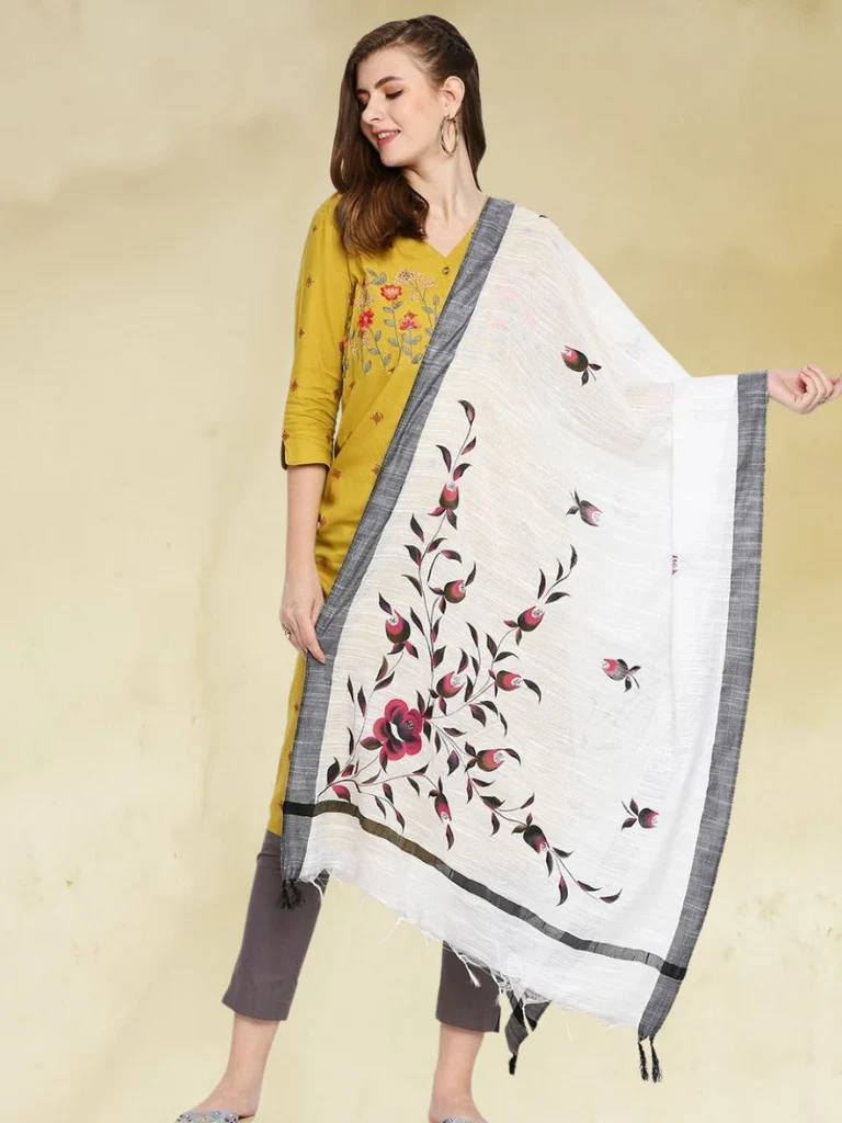 floral hand painted cotton dupatta for festive wear in Abdu Rahiman Nagar