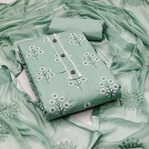 Cotton Embroidered Unstitched Suit Fabric in Abdu Rahiman Nagar