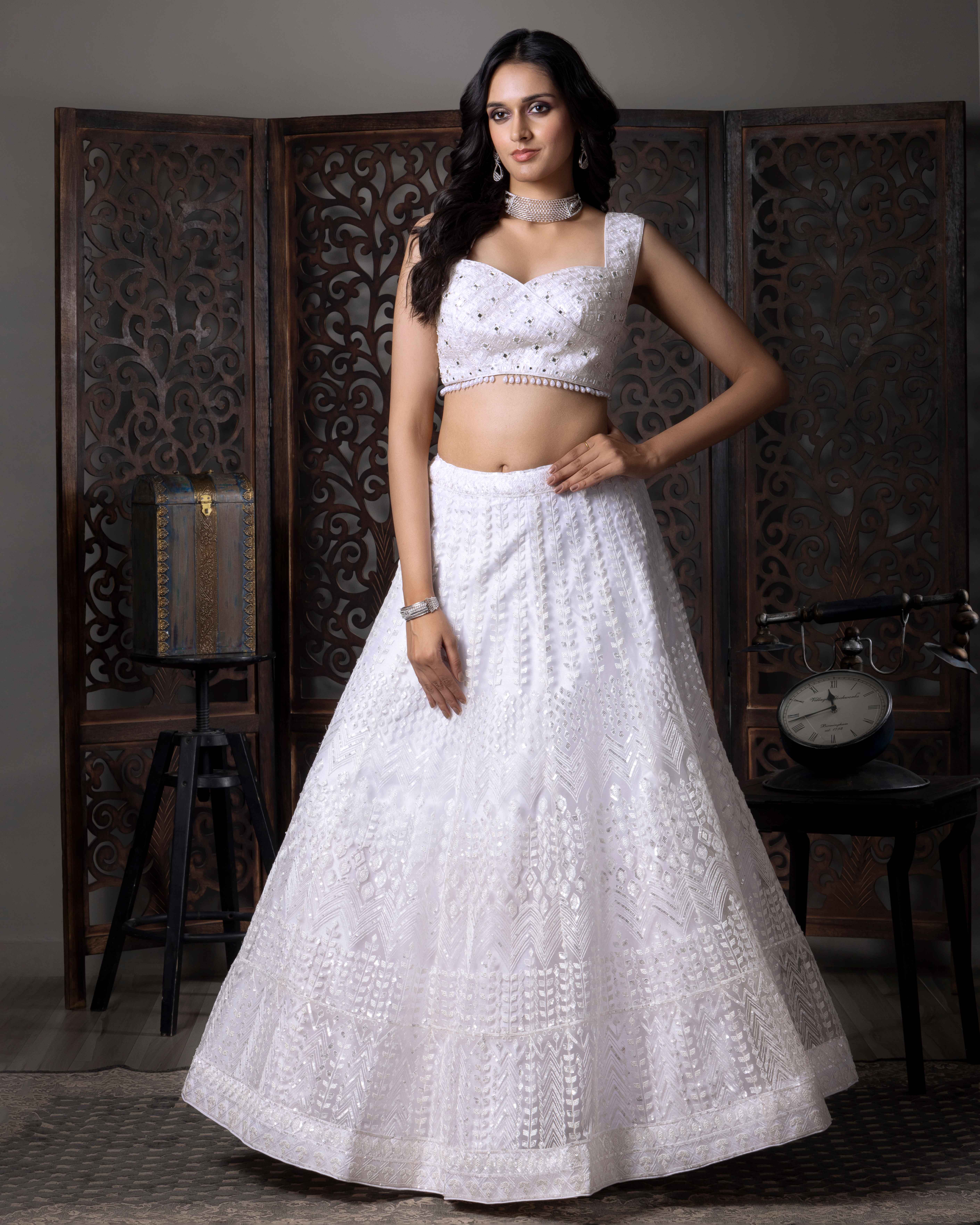 Designer White Lehenga Choli with Dupian Silk Blouse