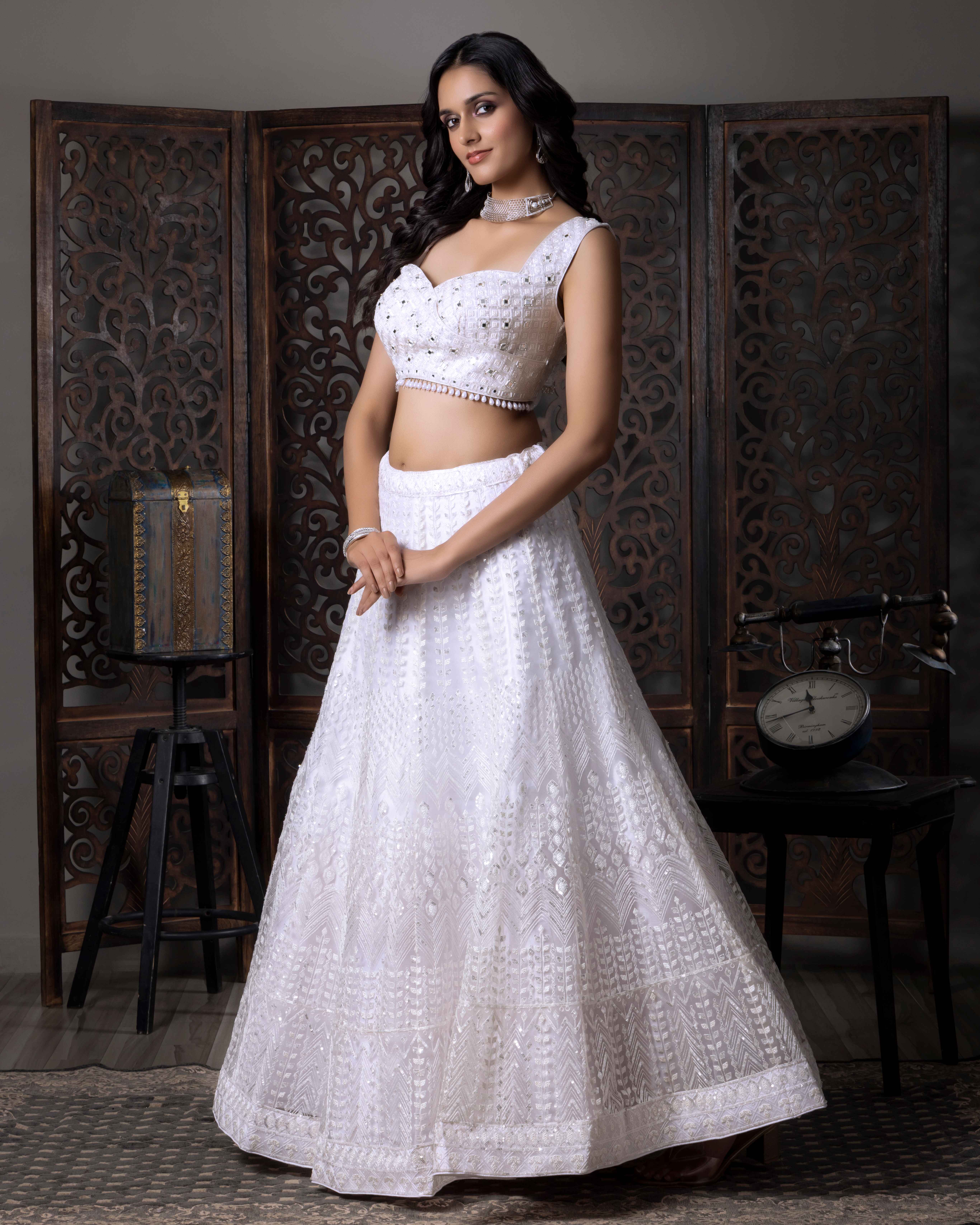 Designer White Lehenga Choli with Dupian Silk Blouse