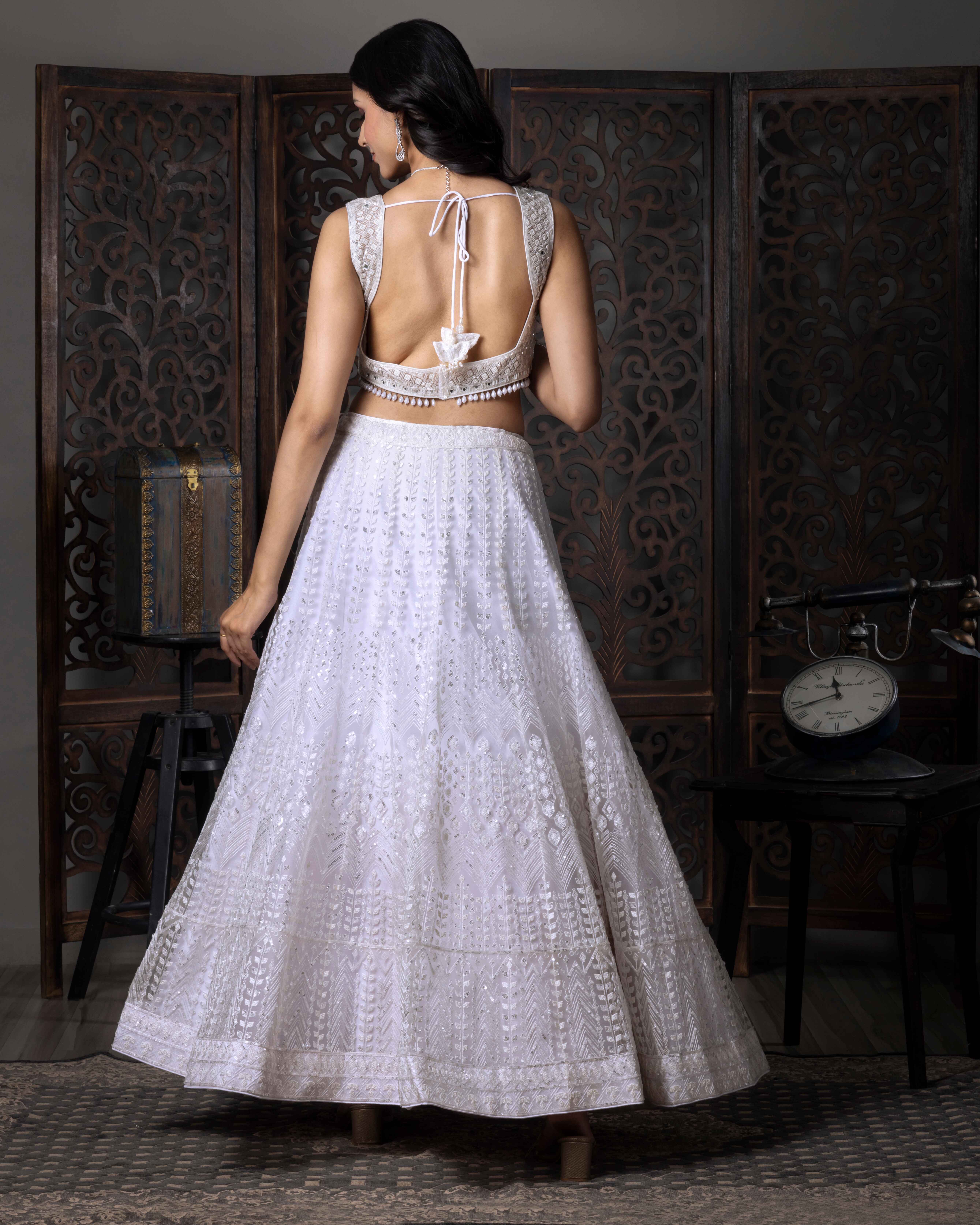 Designer White Lehenga Choli with Dupian Silk Blouse