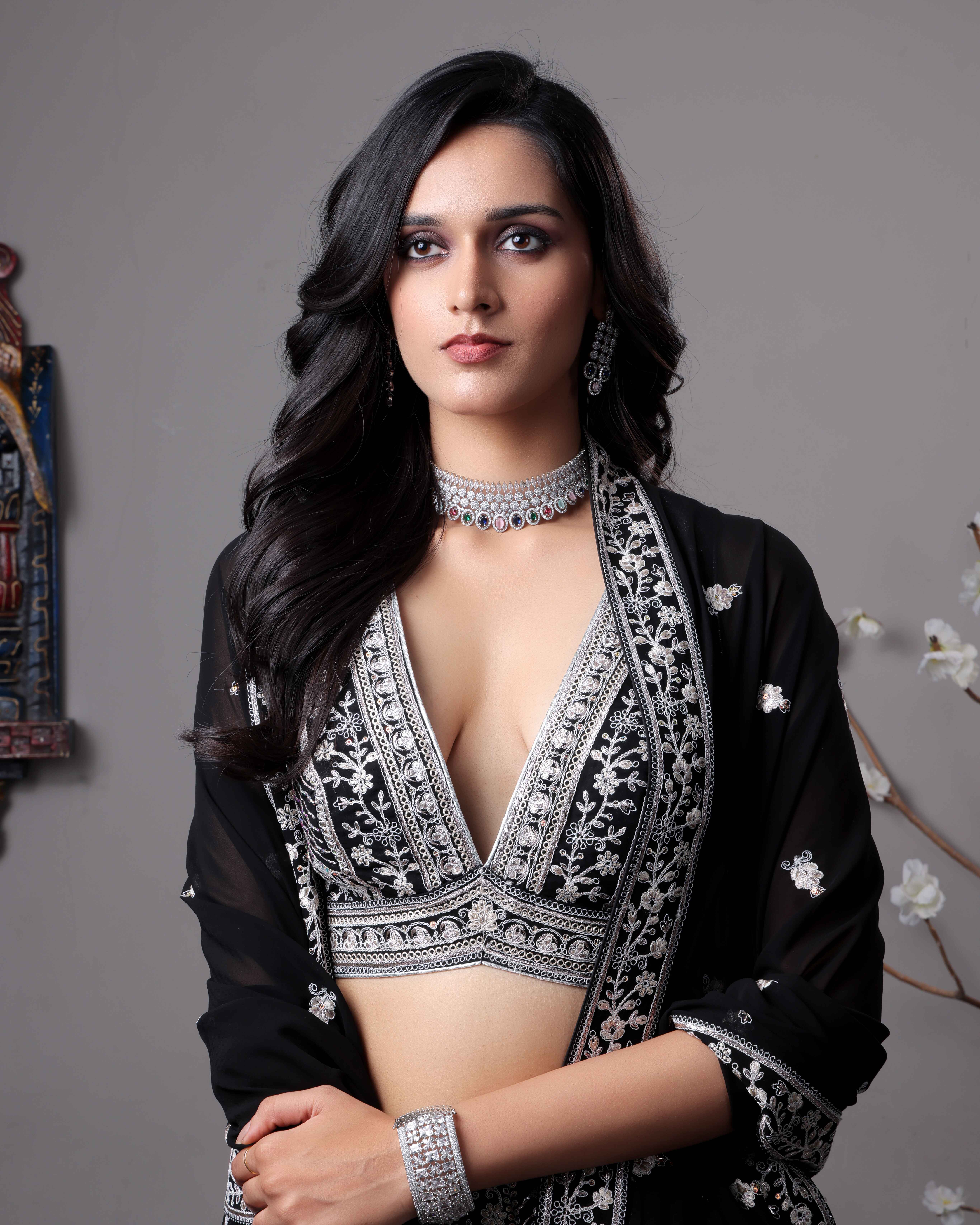 Designer Black Lehenga Choli with Dupian Silk Blouse