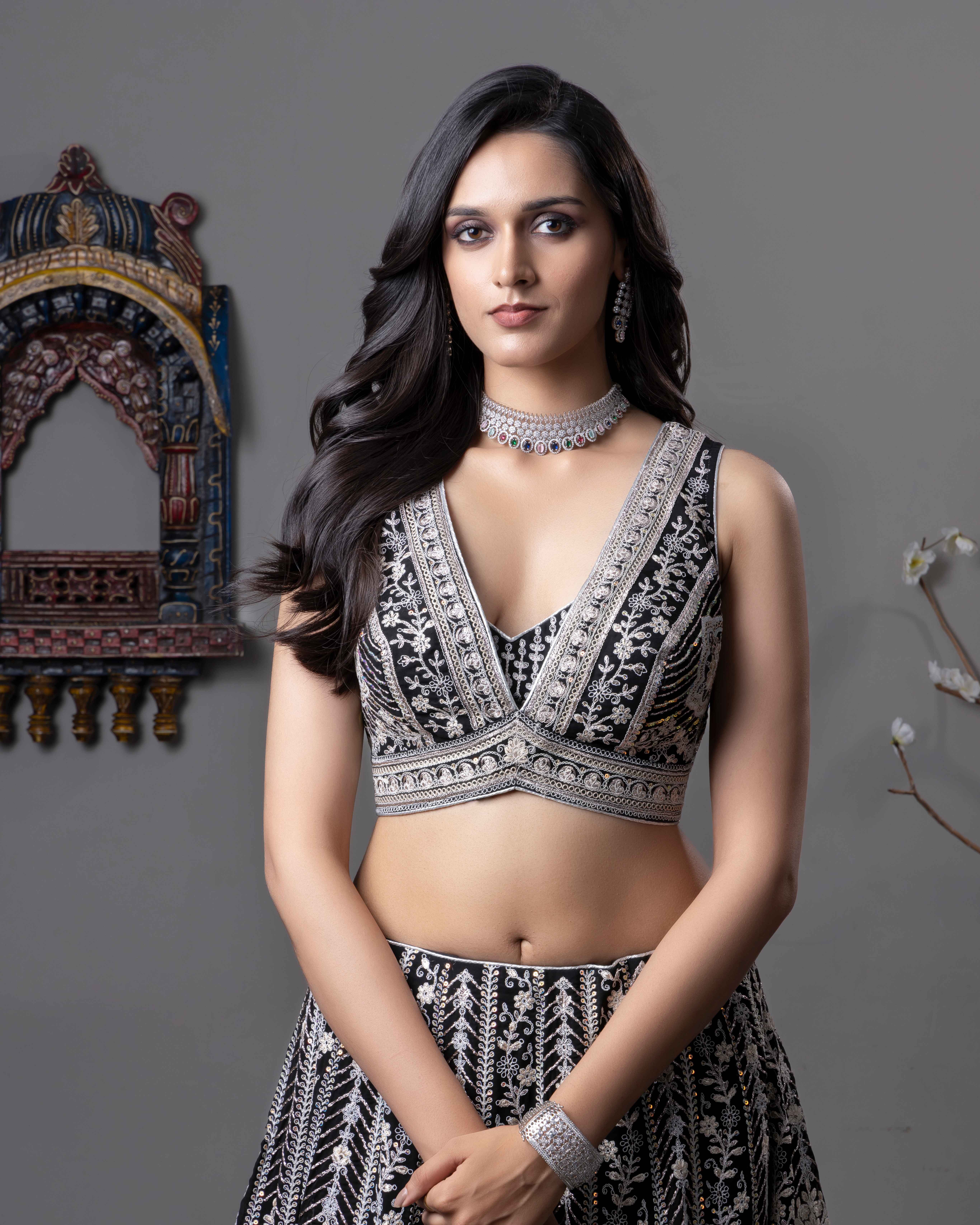 Designer Black Lehenga Choli with Dupian Silk Blouse