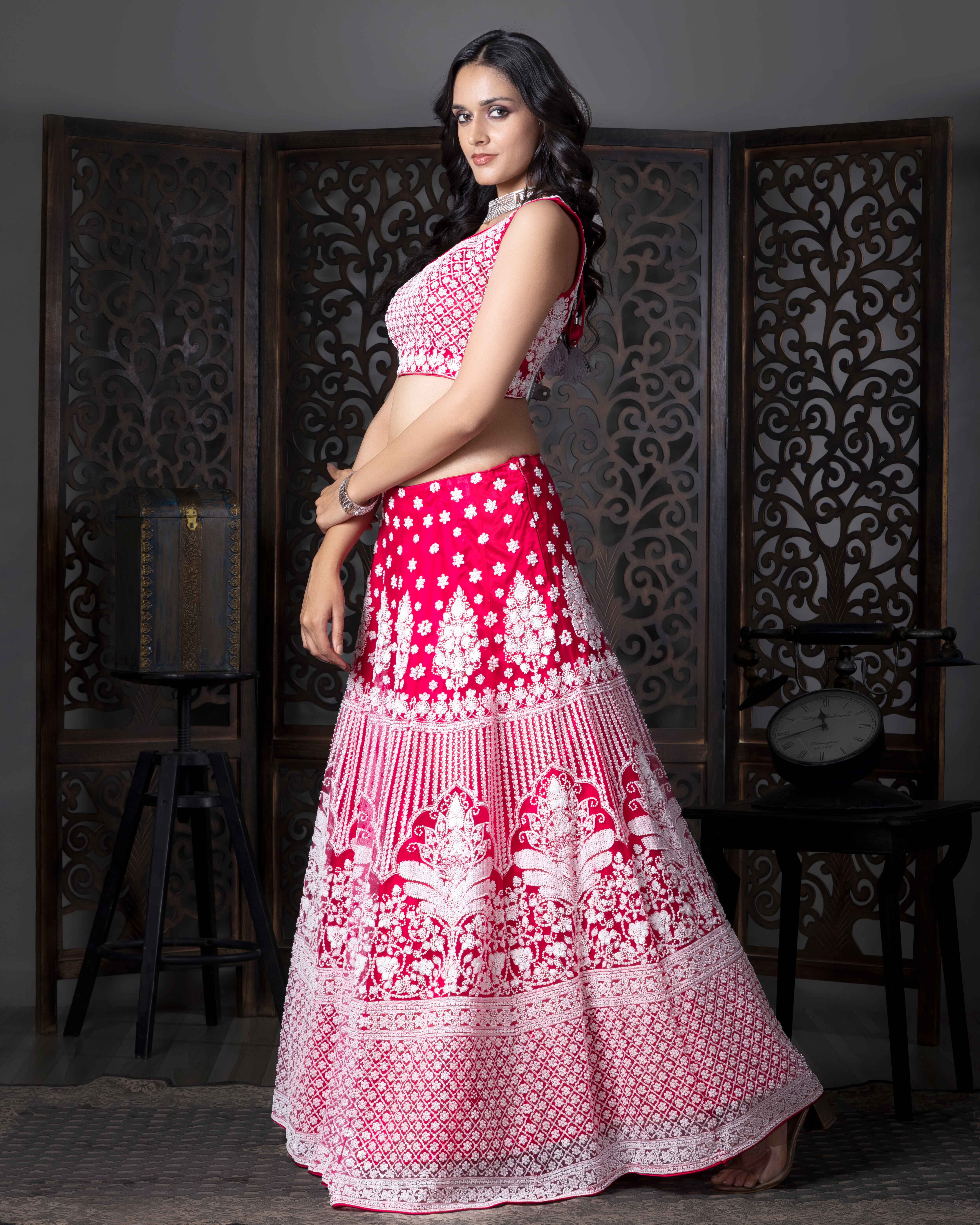Designer Hot Pink Lehenga Choli with Dupian Silk Blouse