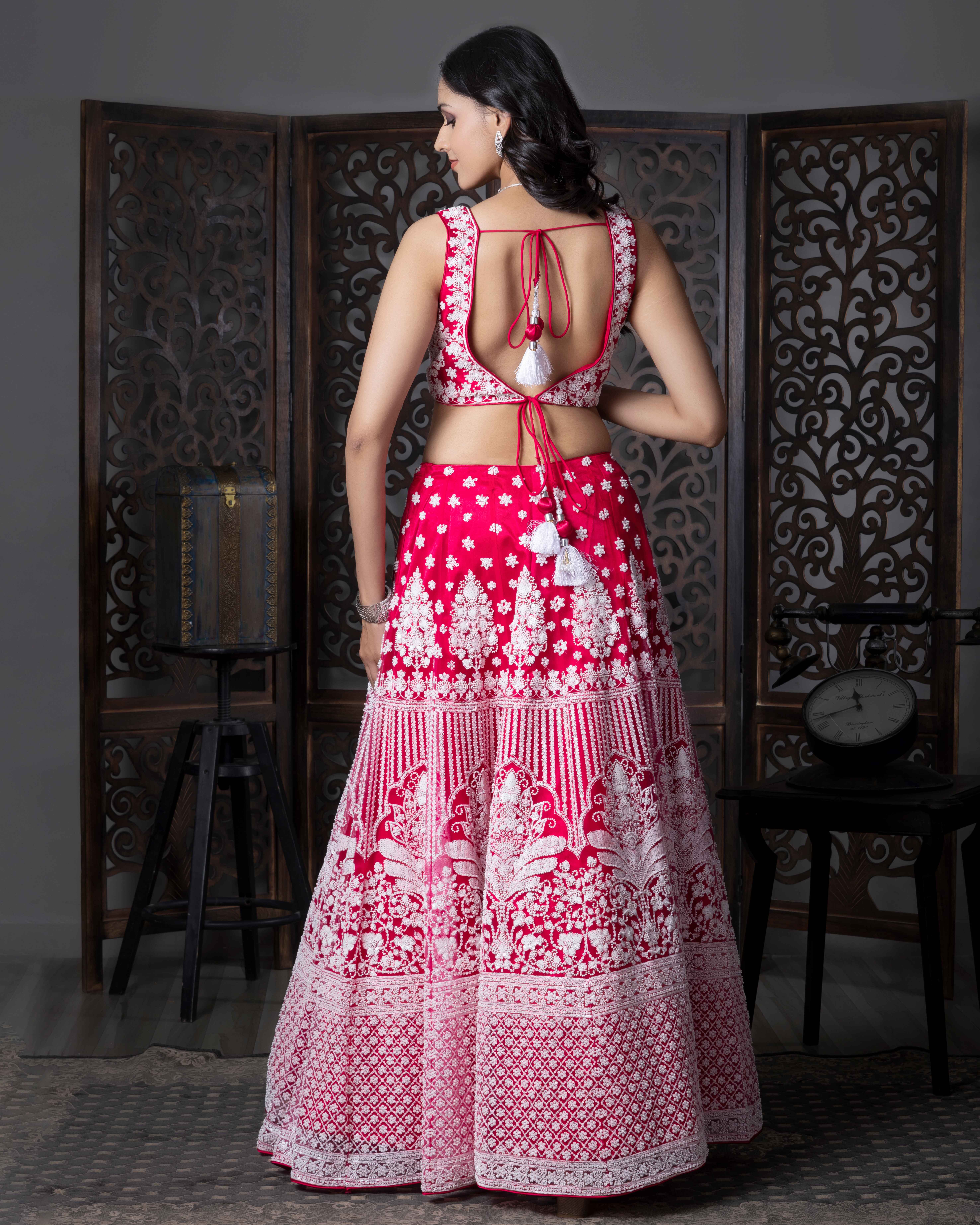 Designer Hot Pink Lehenga Choli with Dupian Silk Blouse