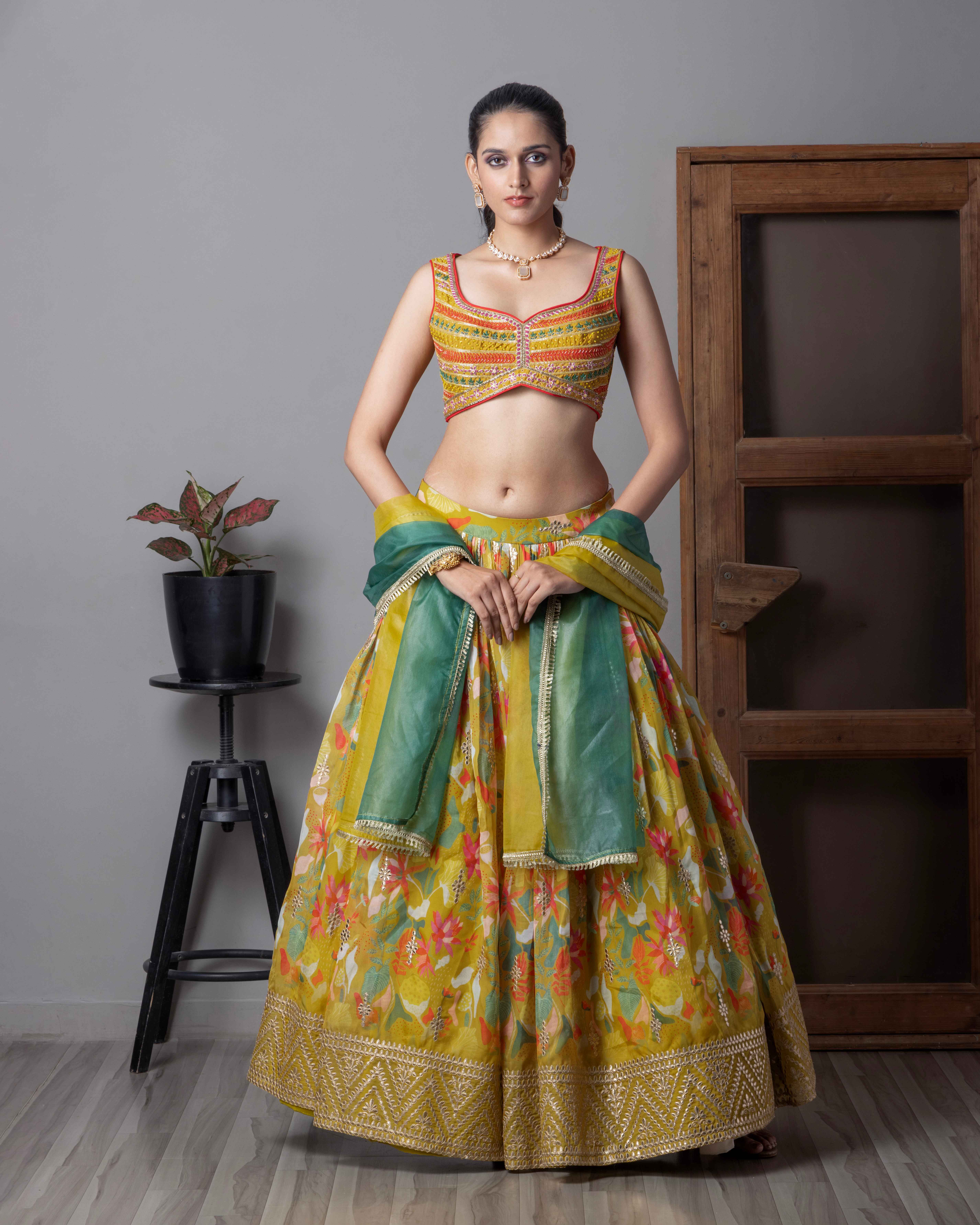 Designer Mehdendi Lehenga Choli with Dupian Silk Blouse