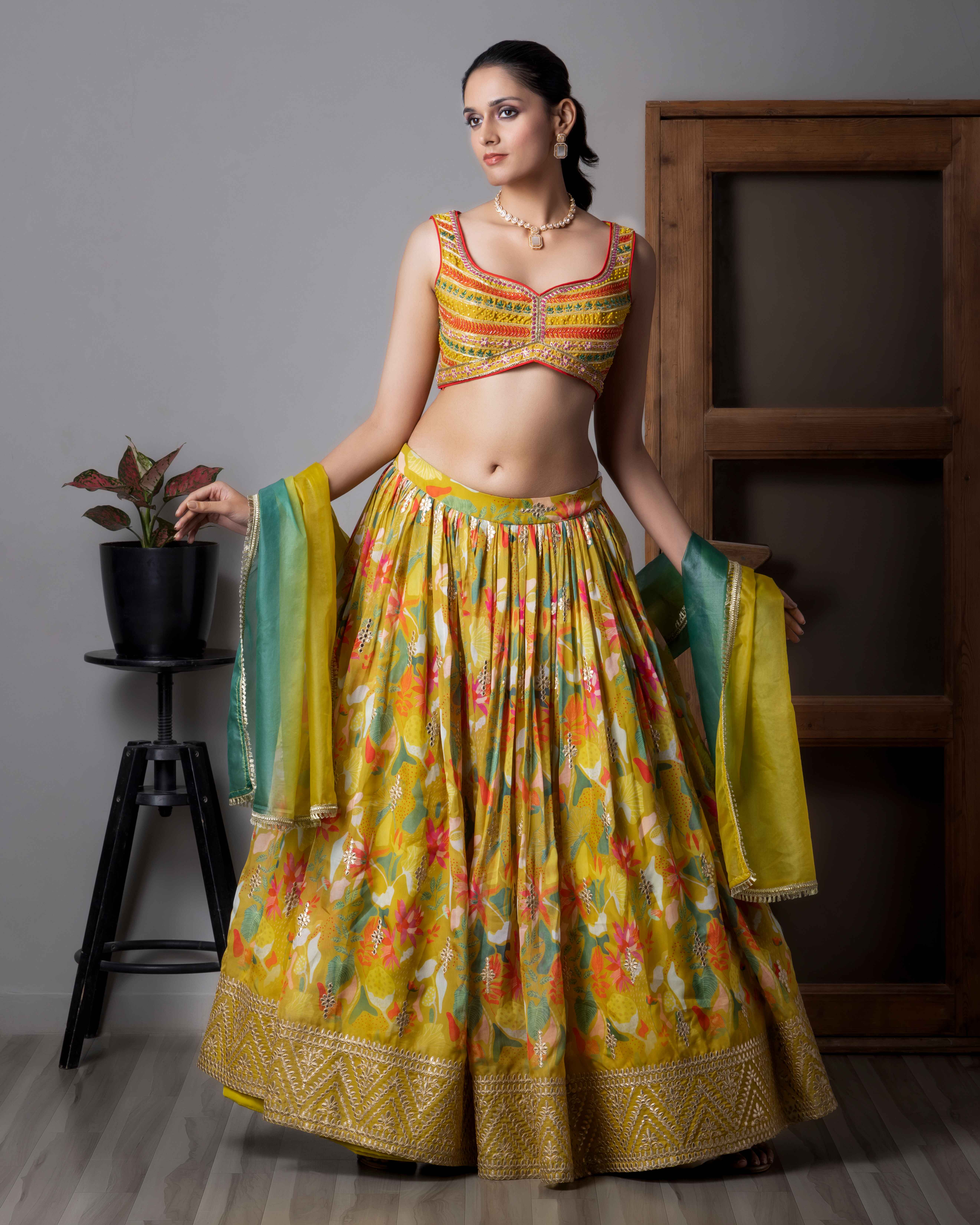 Designer Mehdendi Lehenga Choli with Dupian Silk Blouse