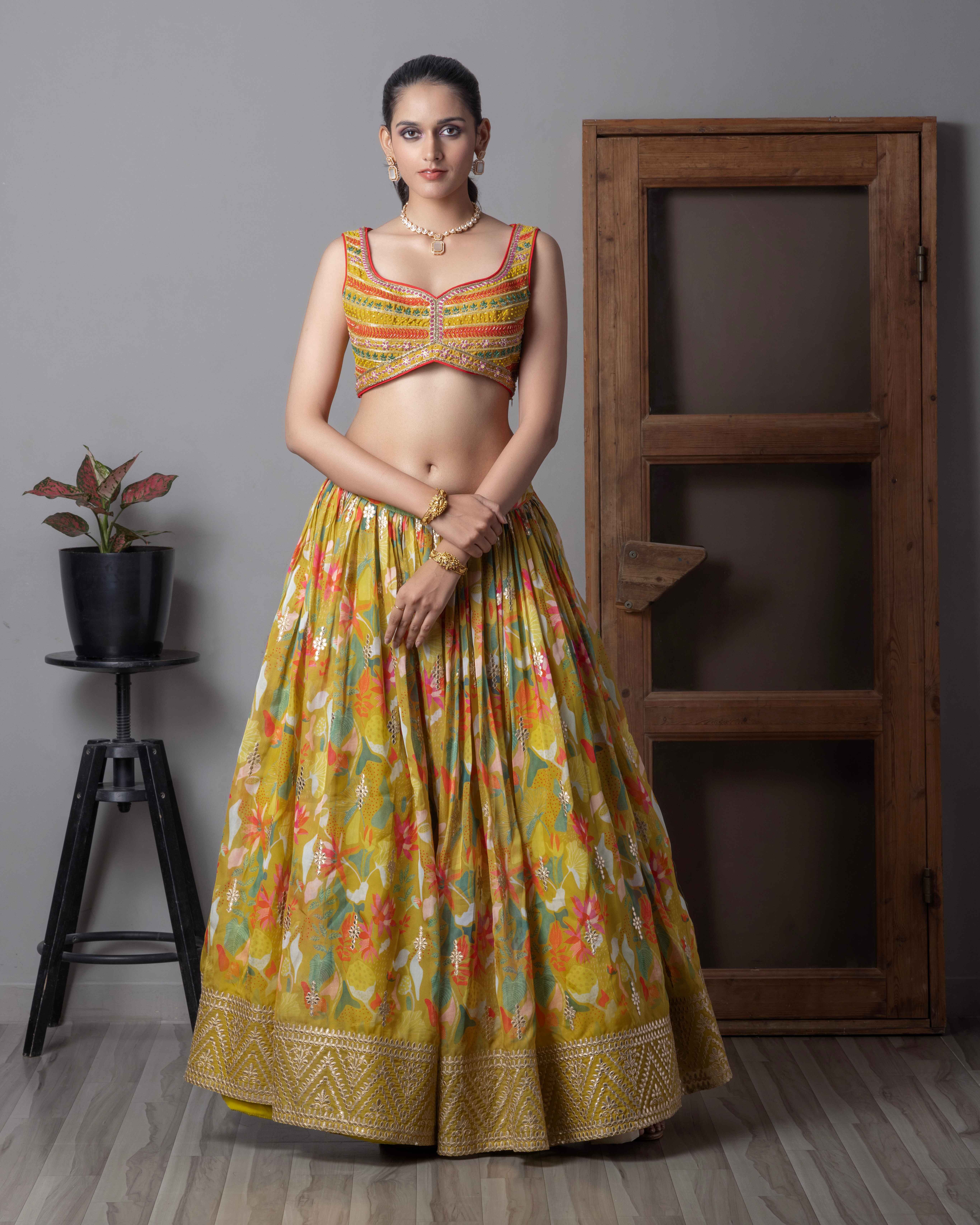 Designer Mehdendi Lehenga Choli with Dupian Silk Blouse