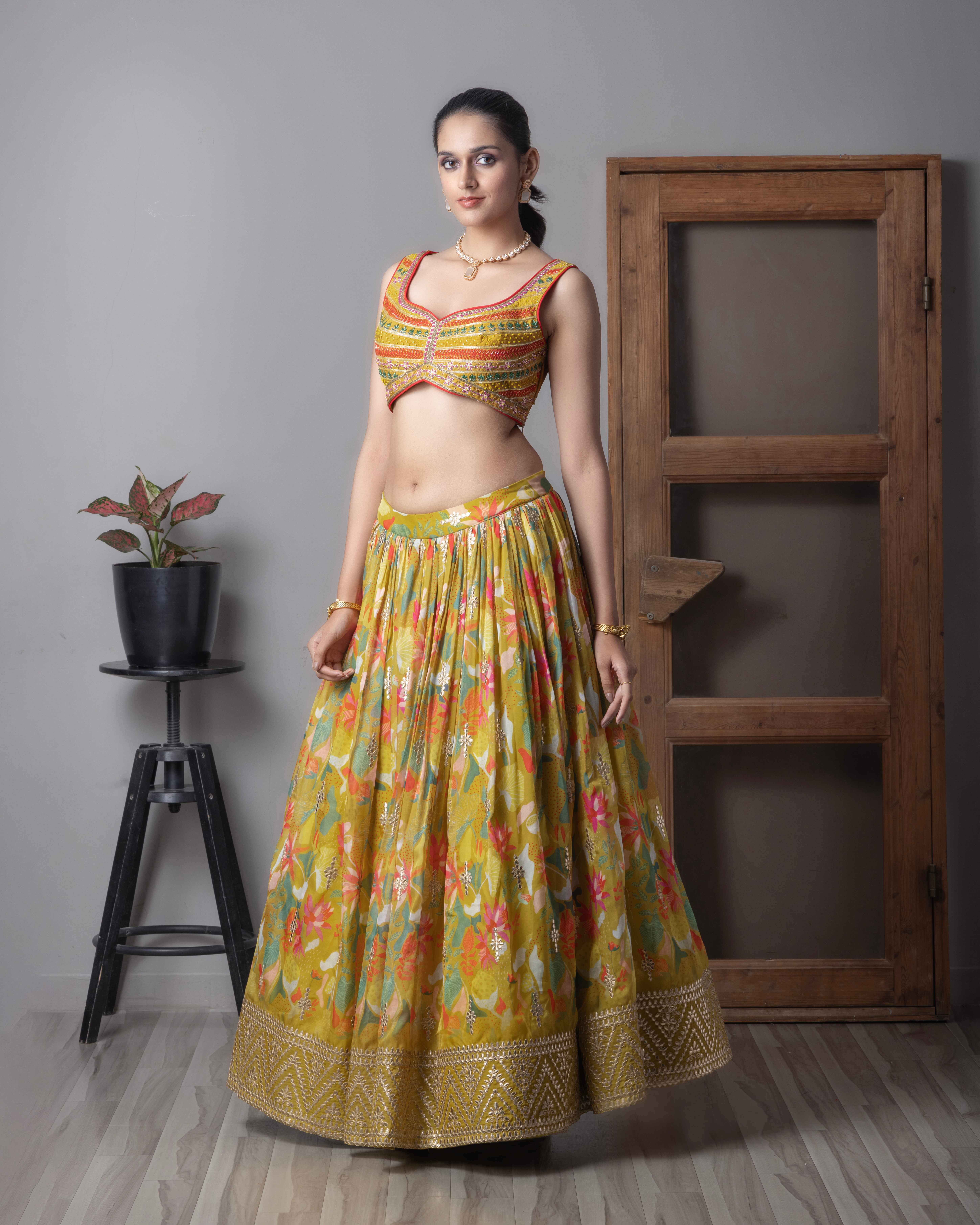 Designer Mehdendi Lehenga Choli with Dupian Silk Blouse