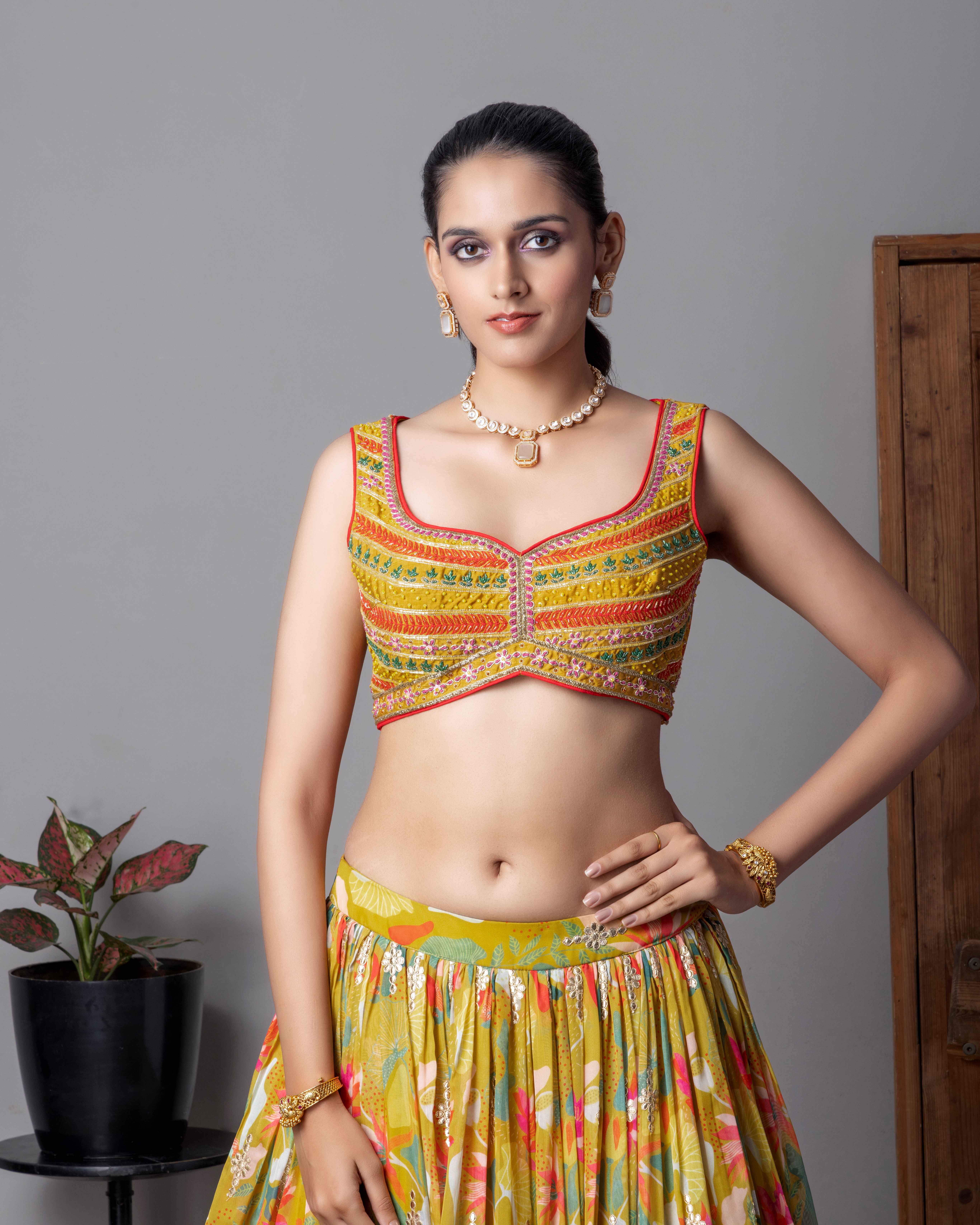 Designer Mehdendi Lehenga Choli with Dupian Silk Blouse
