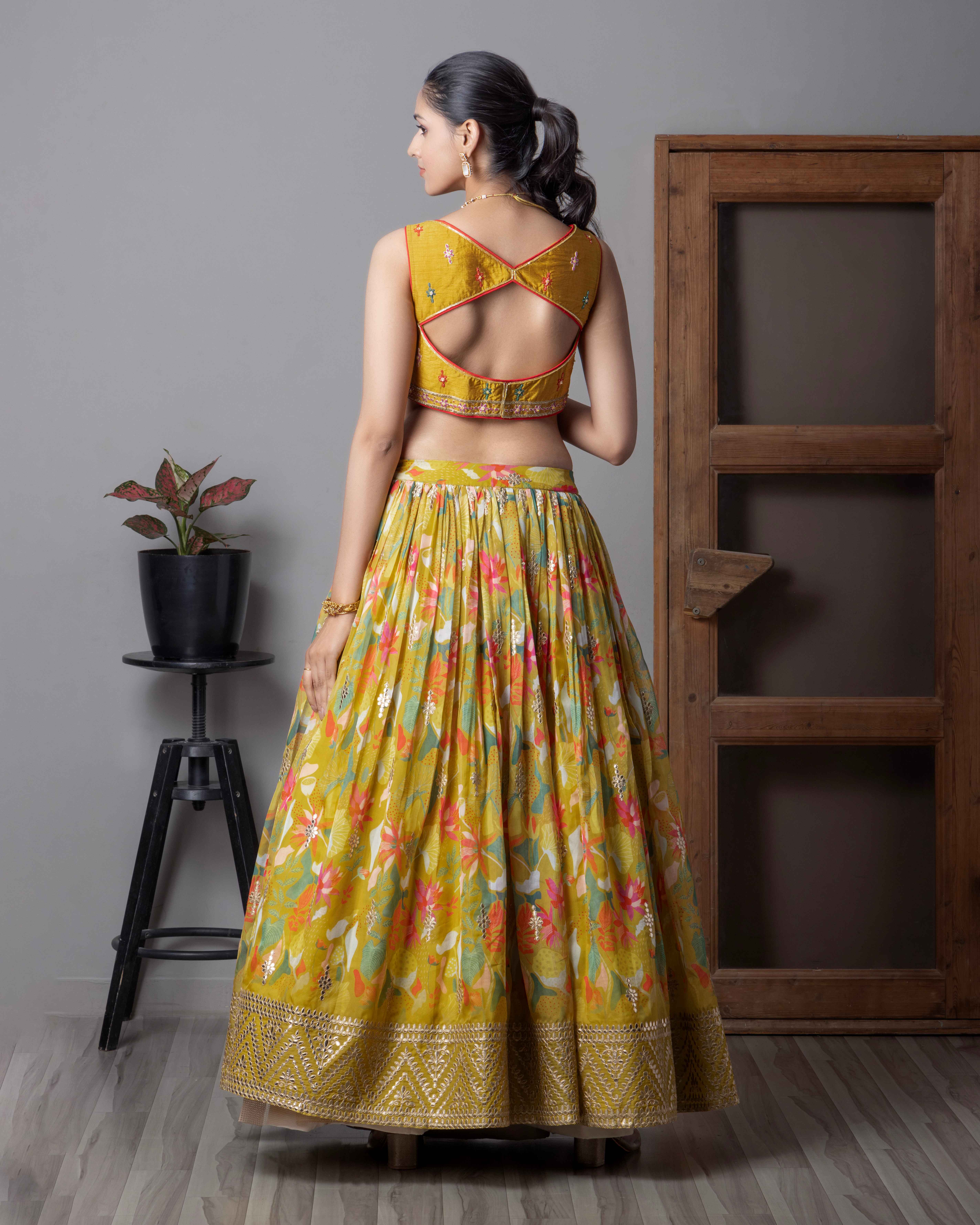 Designer Mehdendi Lehenga Choli with Dupian Silk Blouse
