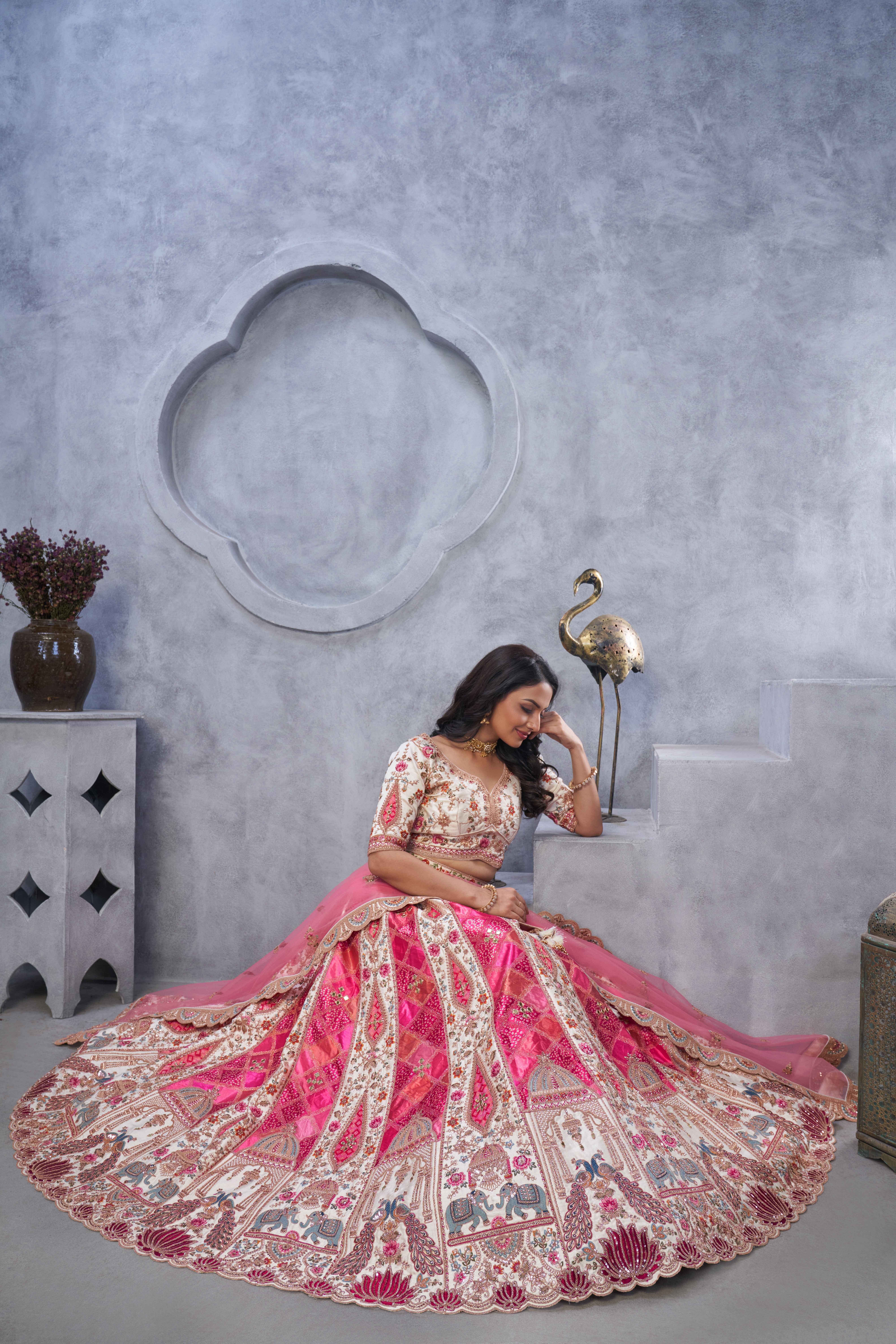 Banarasi Silk Dupatta Soft Net Regalia Regal Zari Work Gazal Lehenga