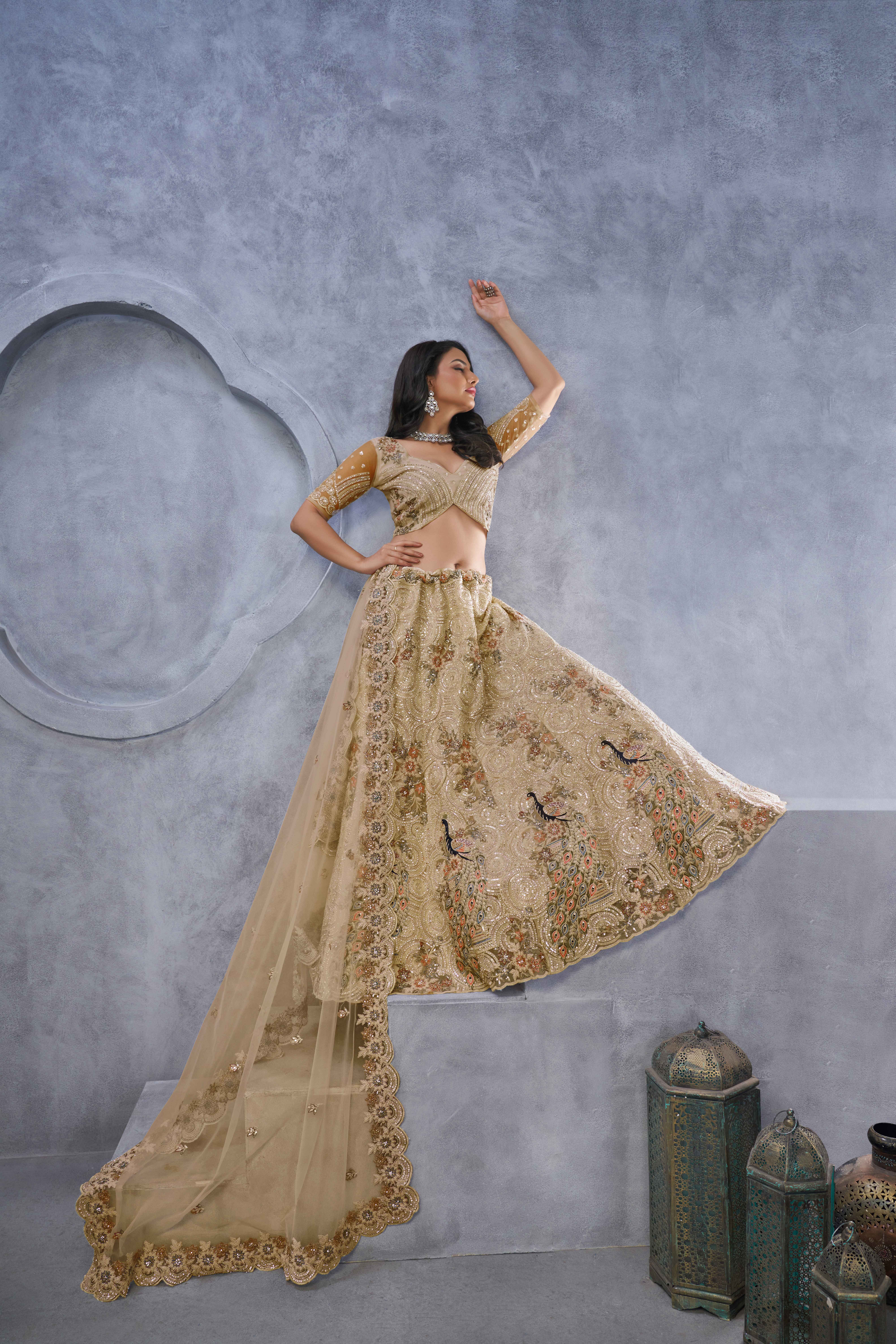 Banarasi Silk Dupatta Soft Net Regalia Regal Zari Work Gazal Lehenga