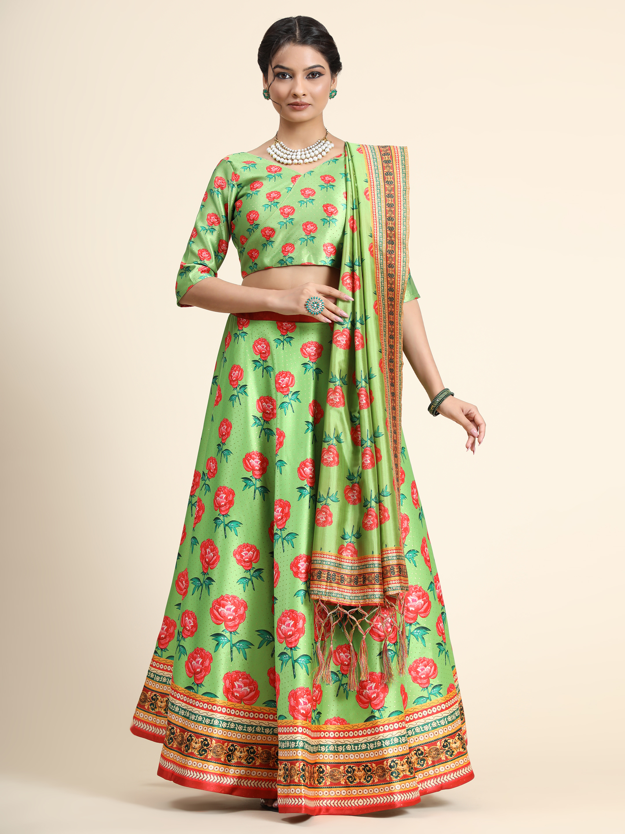 Rang Rasiya Pattern Designer Satin Silk Blend Green Lehenga