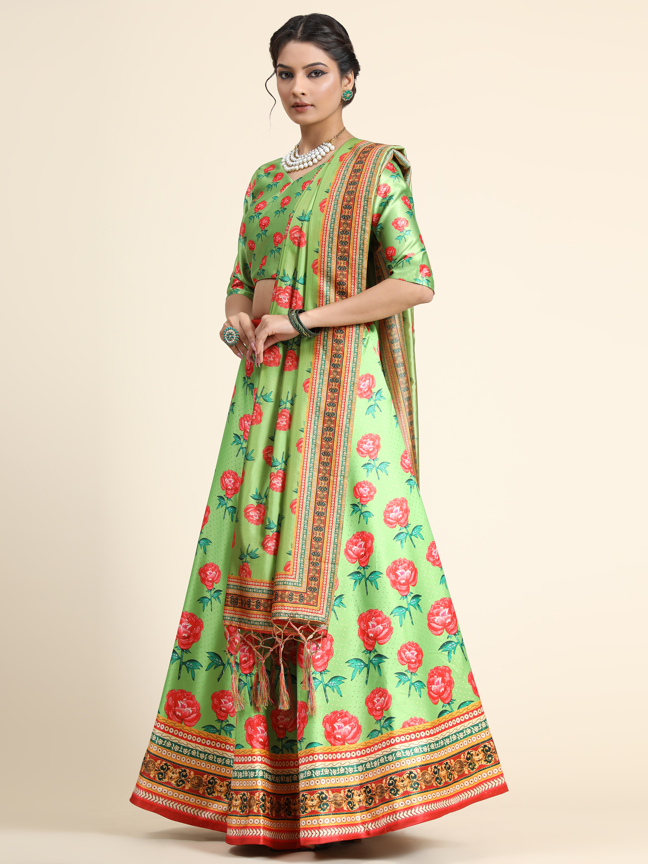 Rang Rasiya Pattern Designer Satin Silk Blend Green Lehenga