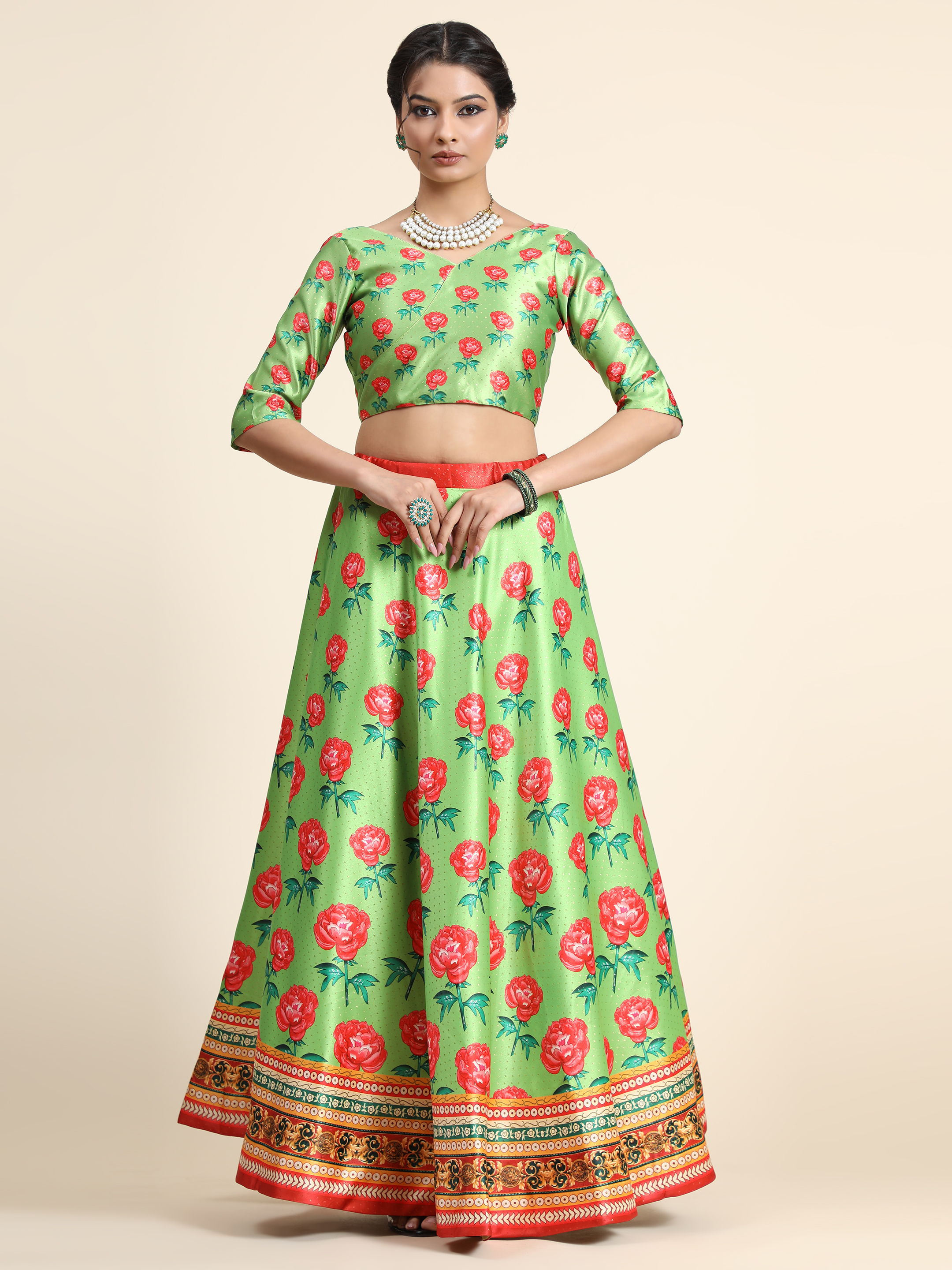 Rang Rasiya Pattern Designer Satin Silk Blend Green Lehenga